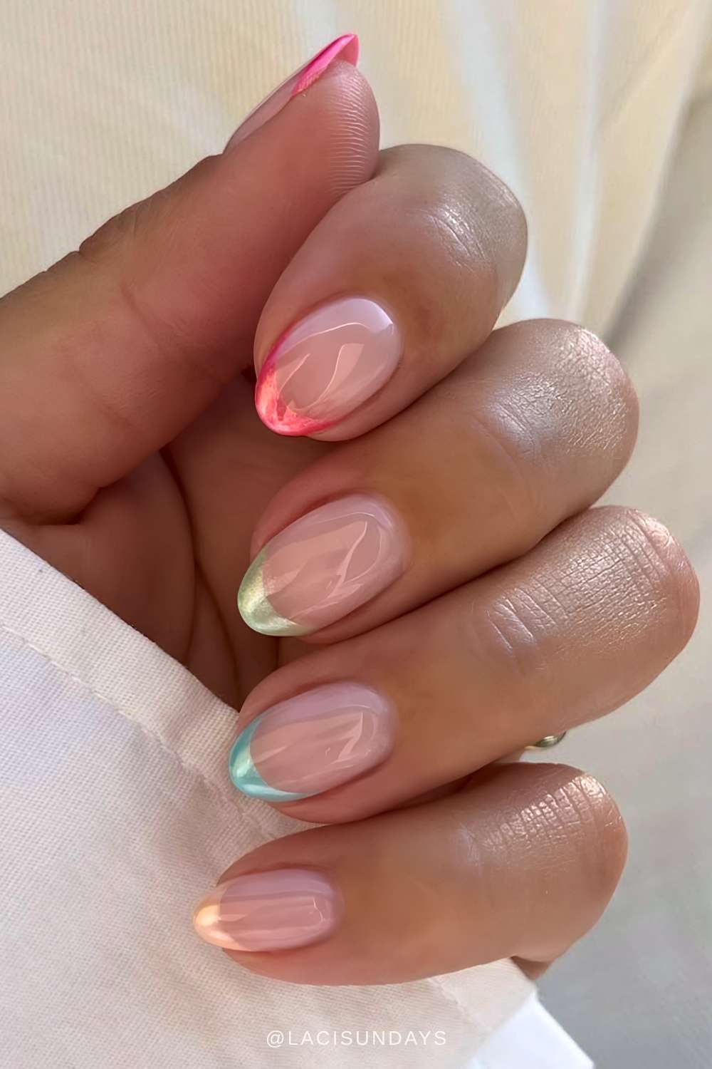 Colorful chrome French tip manicure