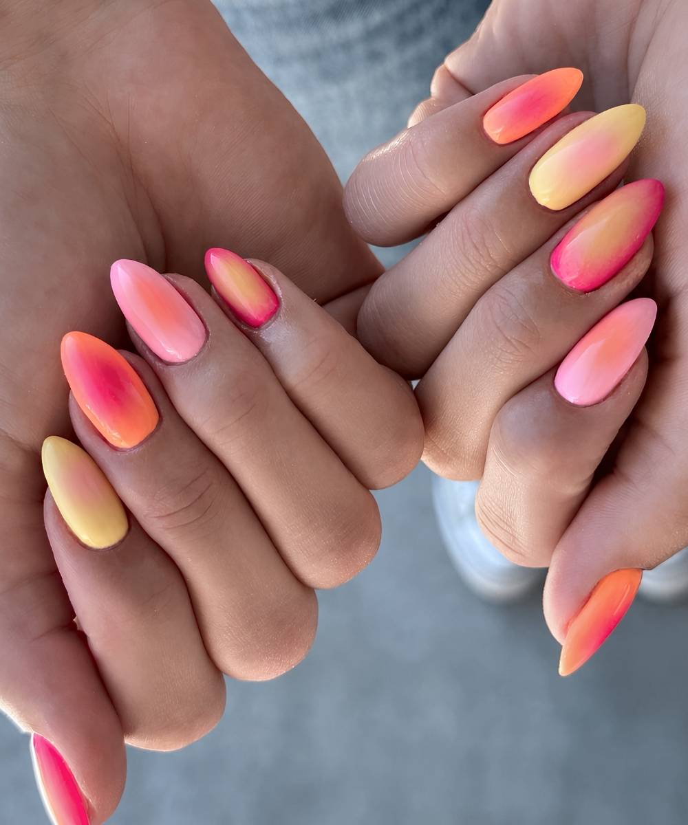 Colorful fruit inspired aura nails