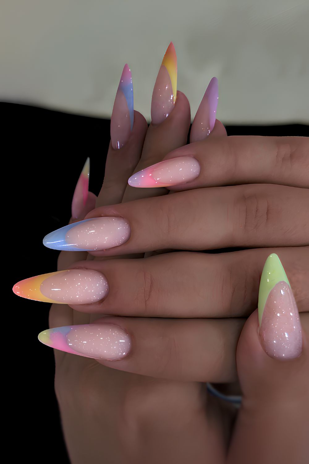 Colorful gradient French mani with a shimmer effect