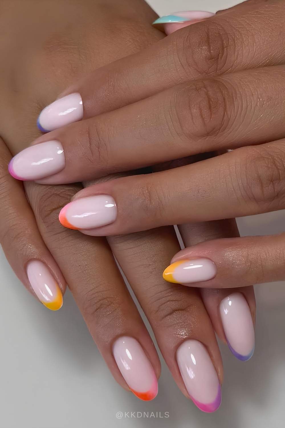 Colorful gradient French tip nails