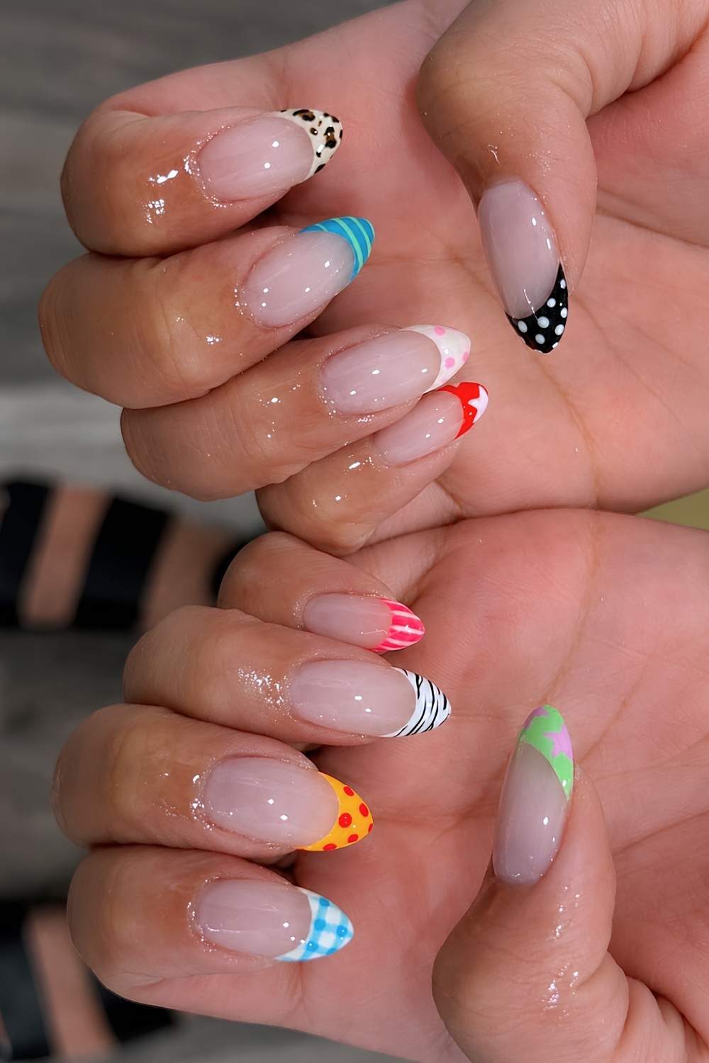 Colorful mixed pattern French mani
