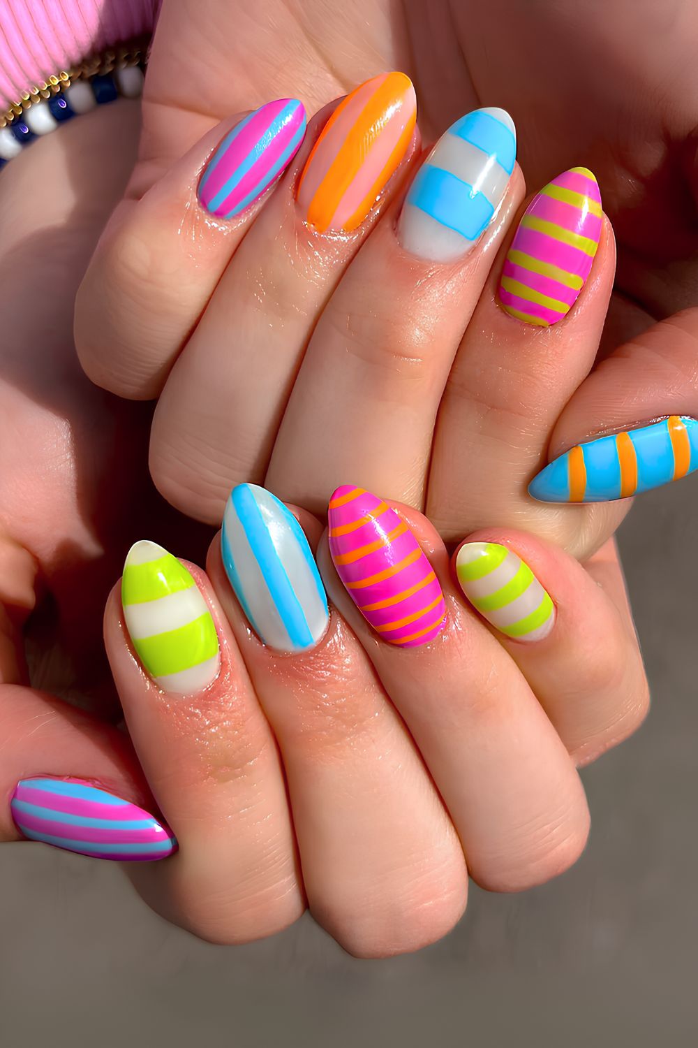 Colorful nails with stripe art