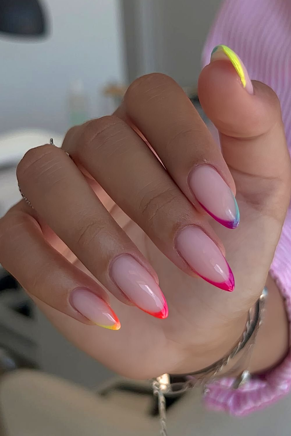 Colorful ombre French tip nails
