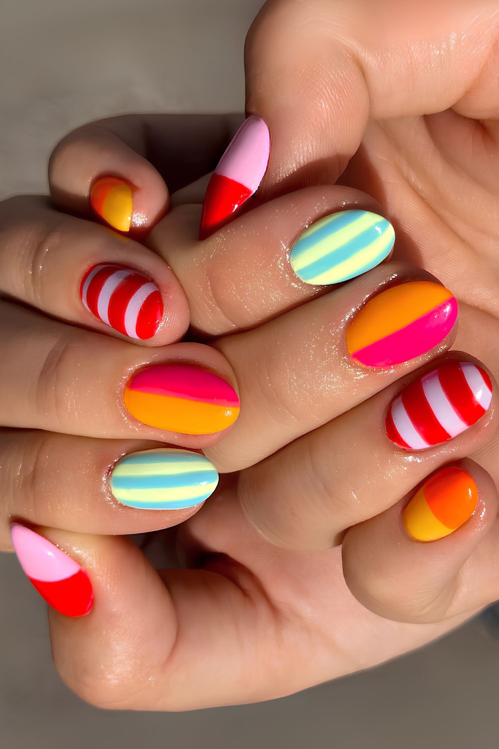 Colorful retro stripe nail design