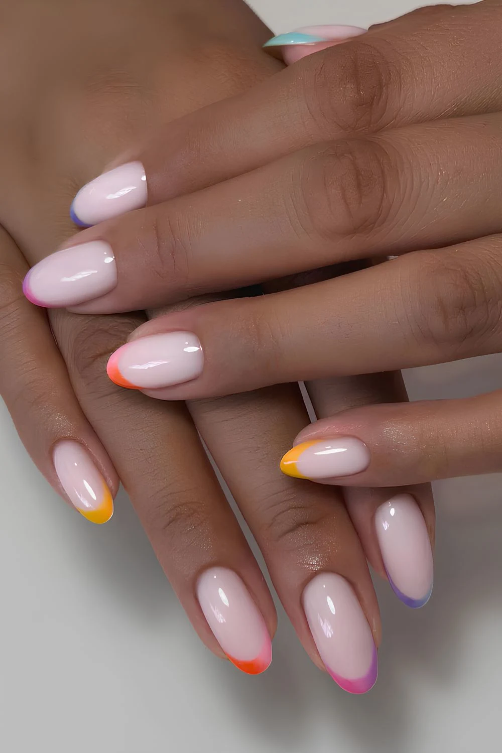 Colorful sorbet French tip nails