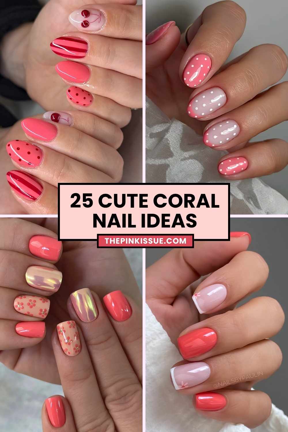 Coral nail inspo Pinterest