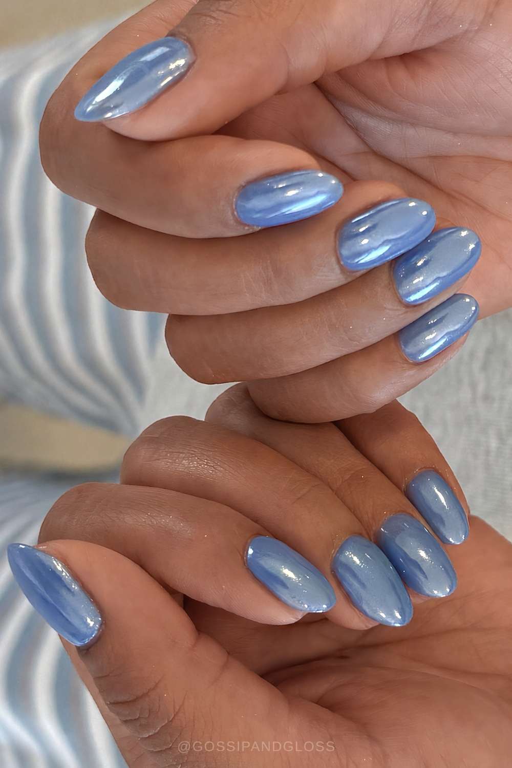 Dusty blue chrome nails
