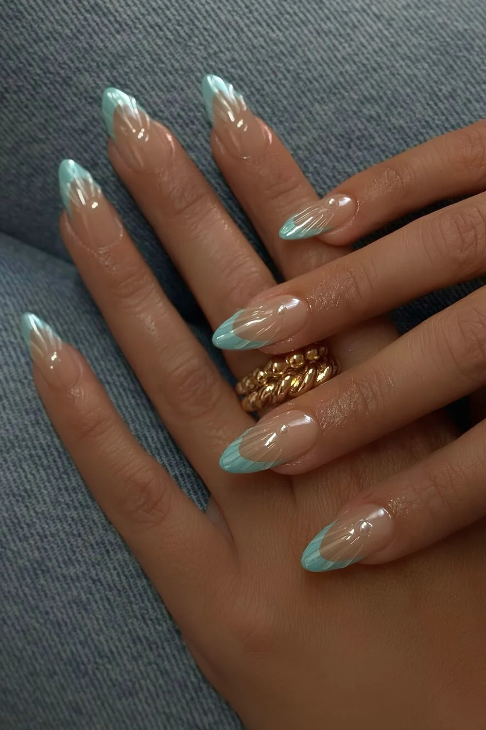 Glazed blue mermaid French nails
