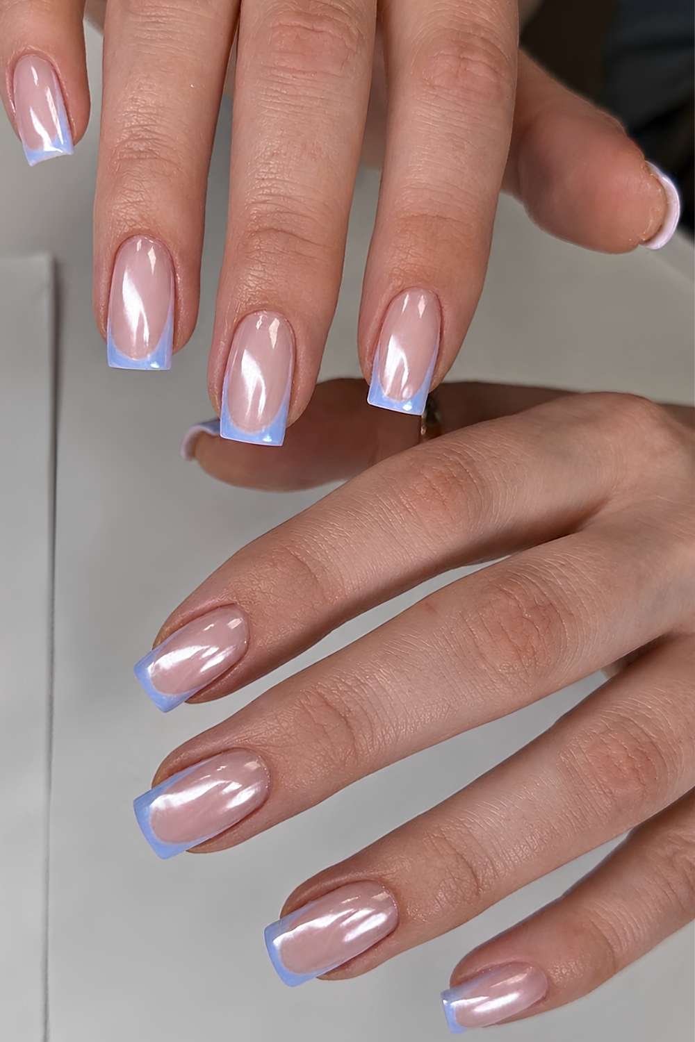 Glazed blue square French nails