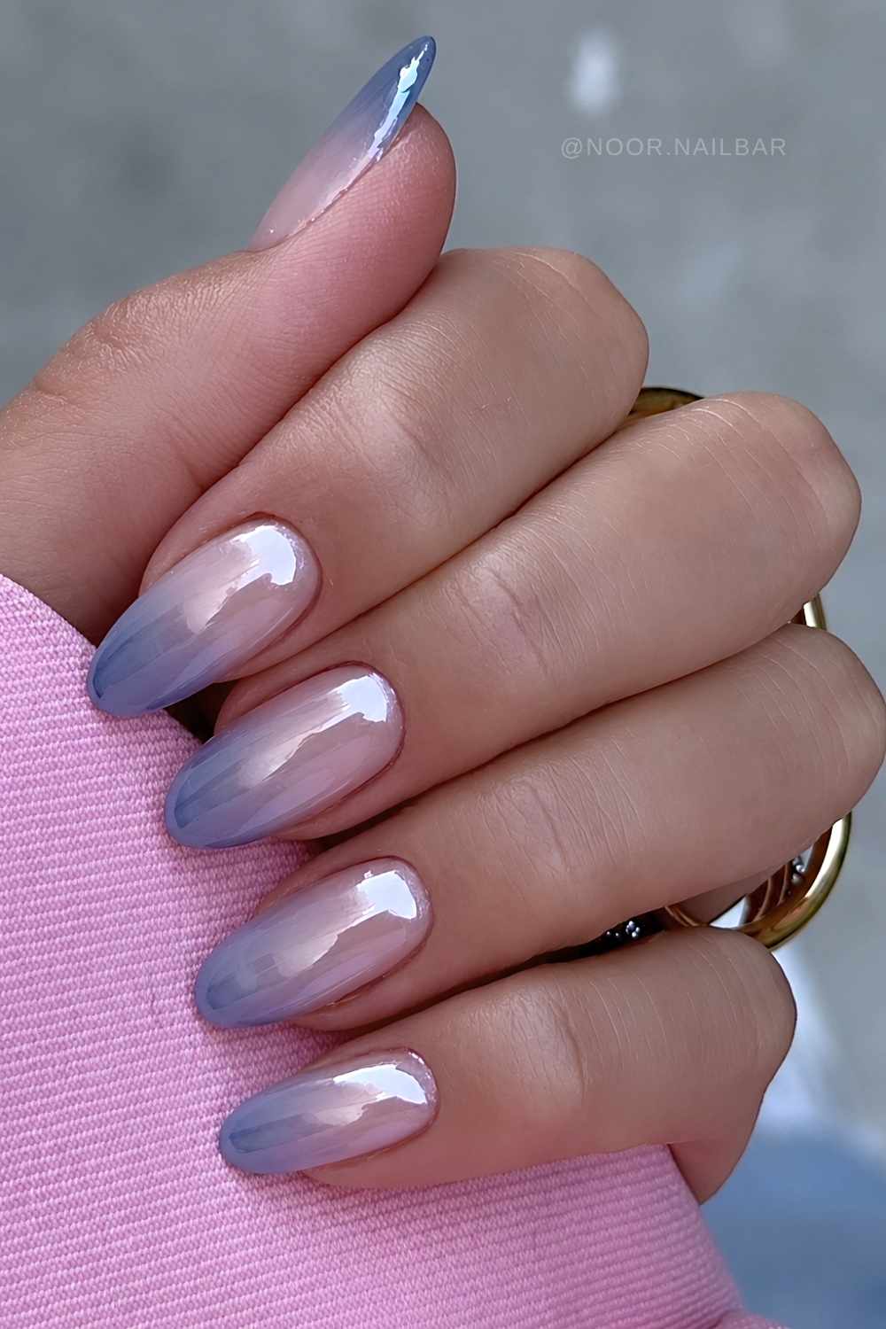 Glazed dark blue chrome nails