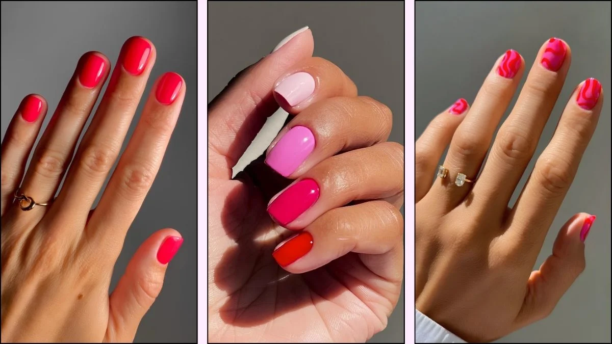 A collage of guava nail designs
