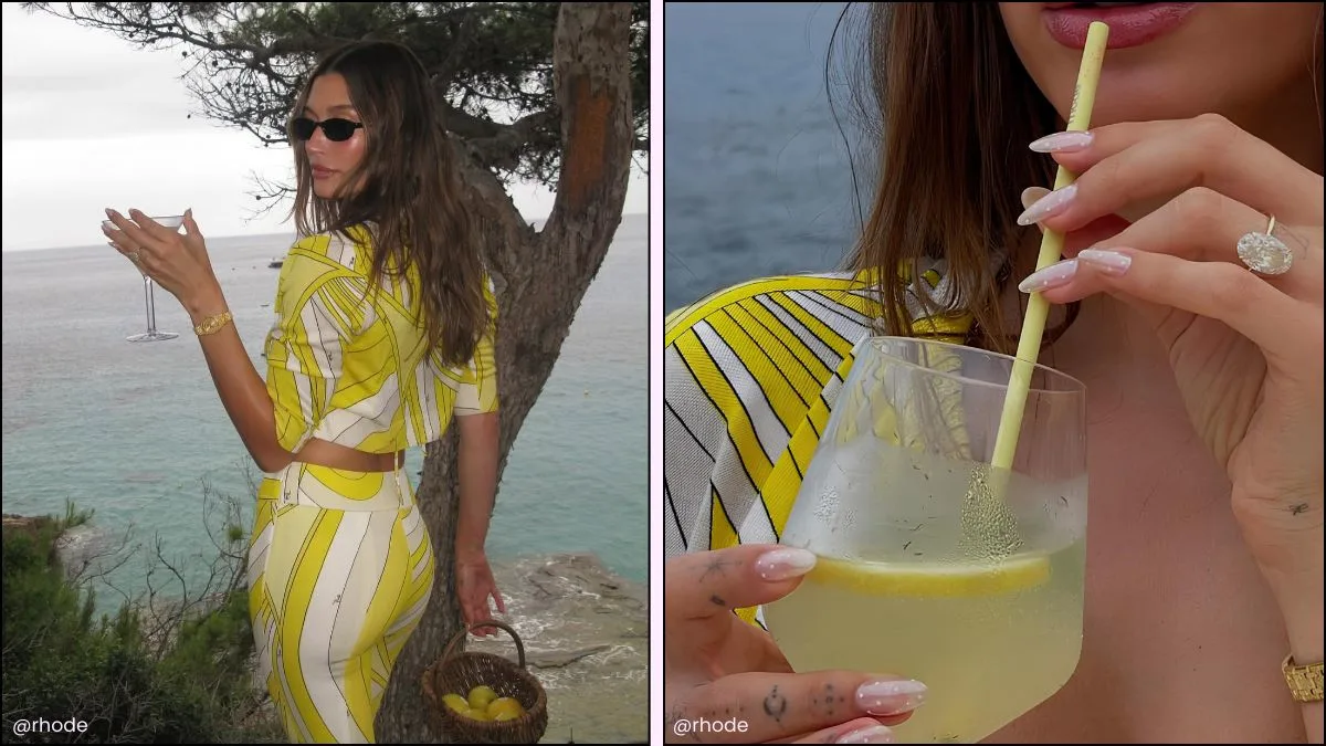 Hailey Bieber polka dot nail trend