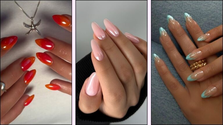 A collage of July chrome nails