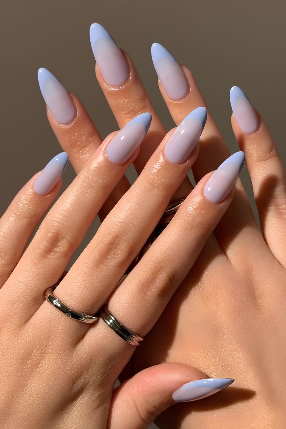 Light blue French mani with jelly base