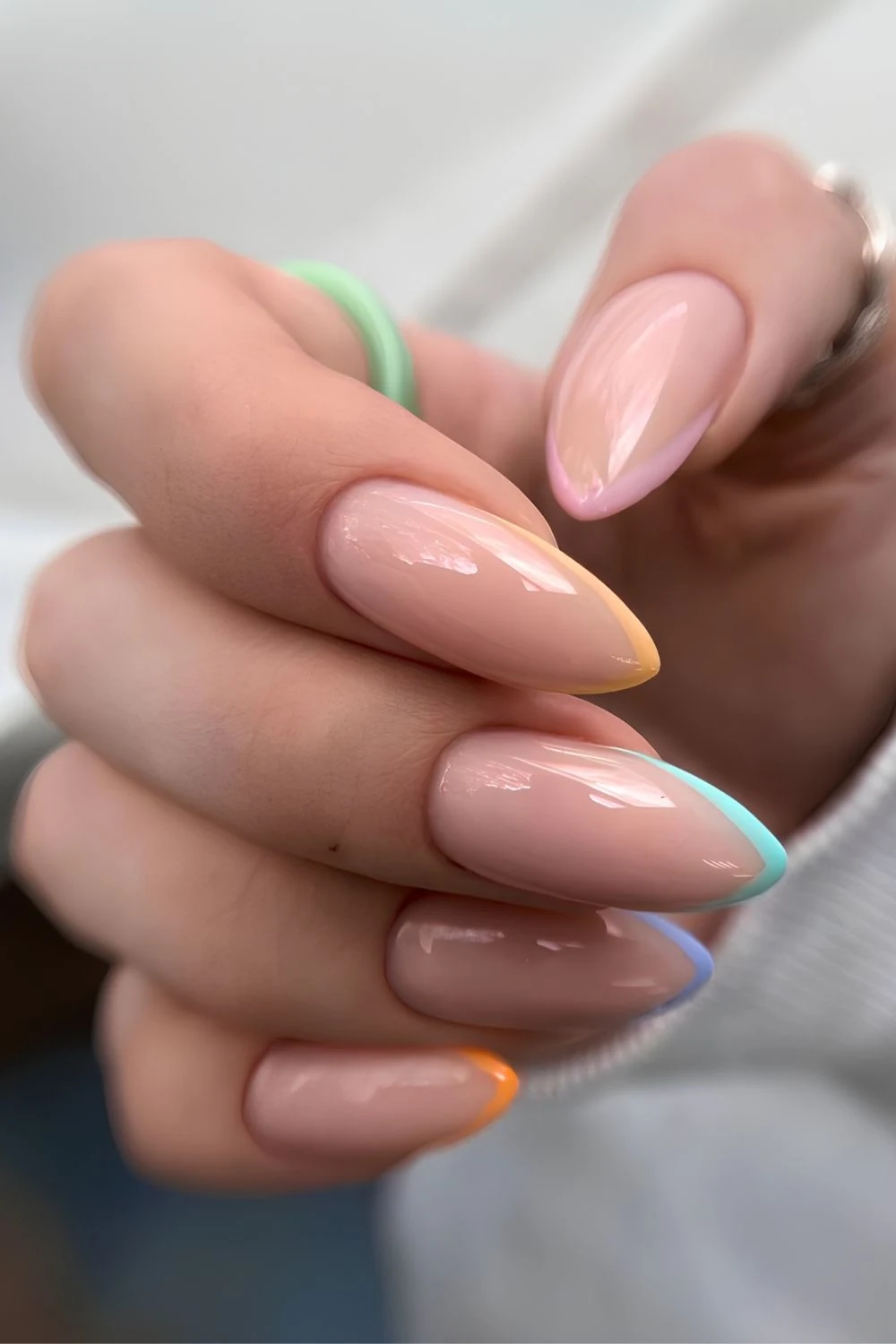 Micro colorful pointed French tip manicure
