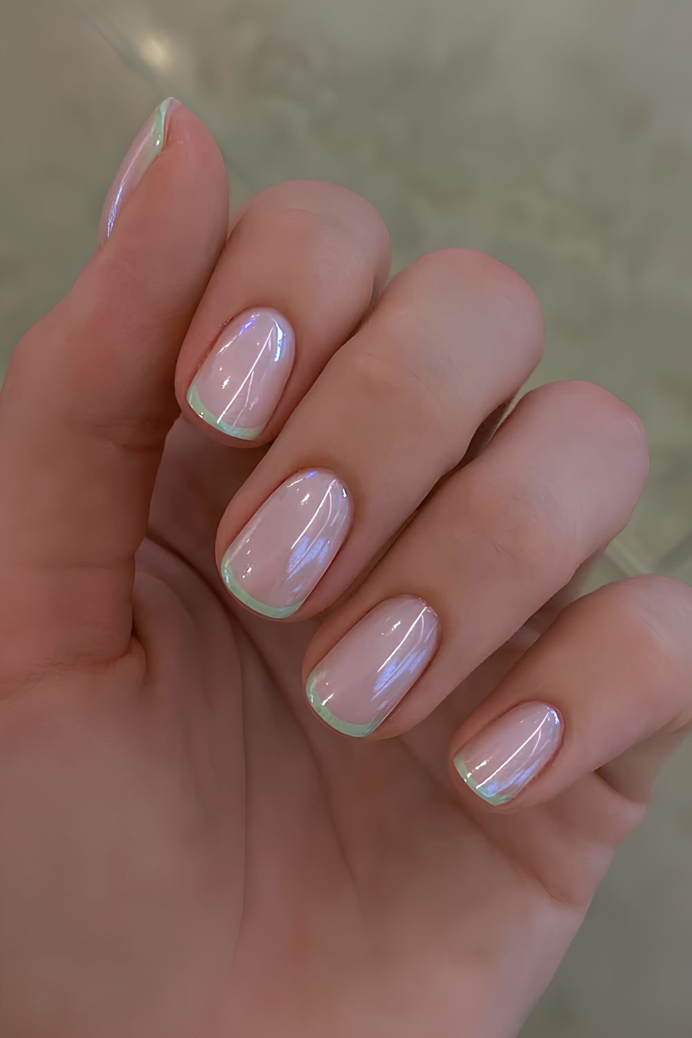 Micro green chrome French mani