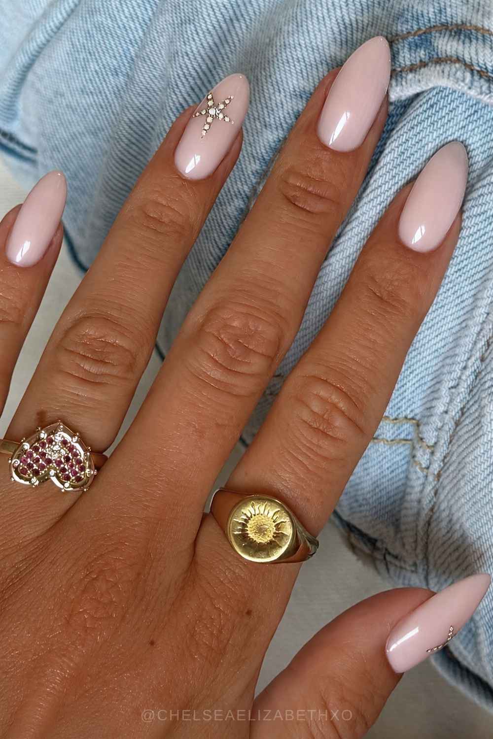 Milky nails with minimalist starfish art