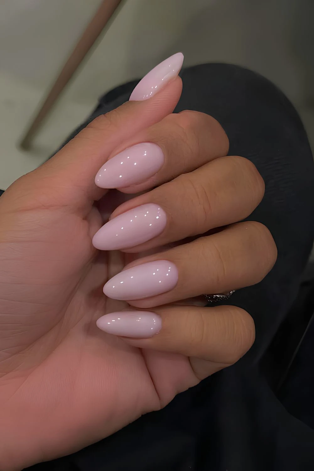 Milky pink almond nails