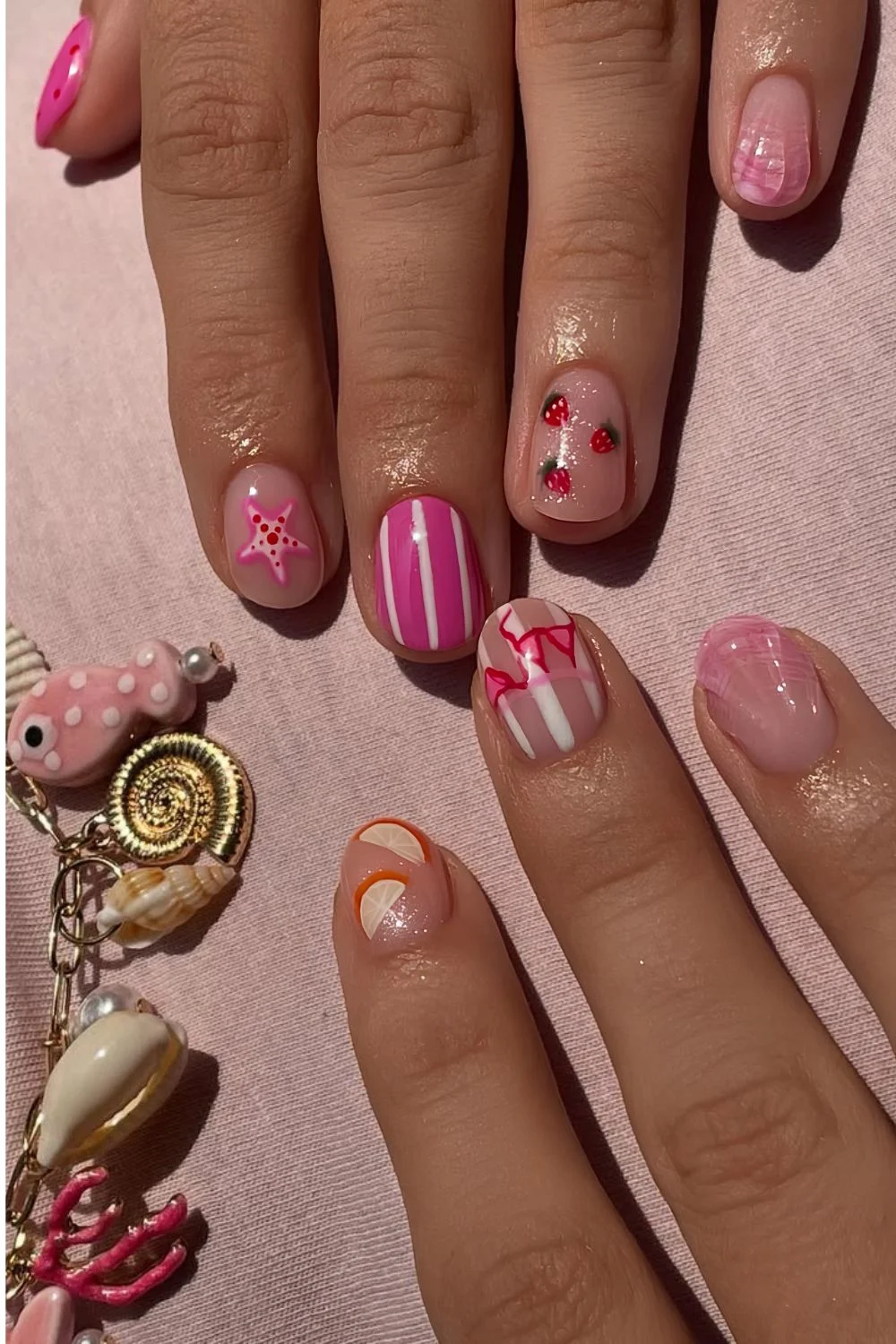 Mismatched stripe and starfish nails