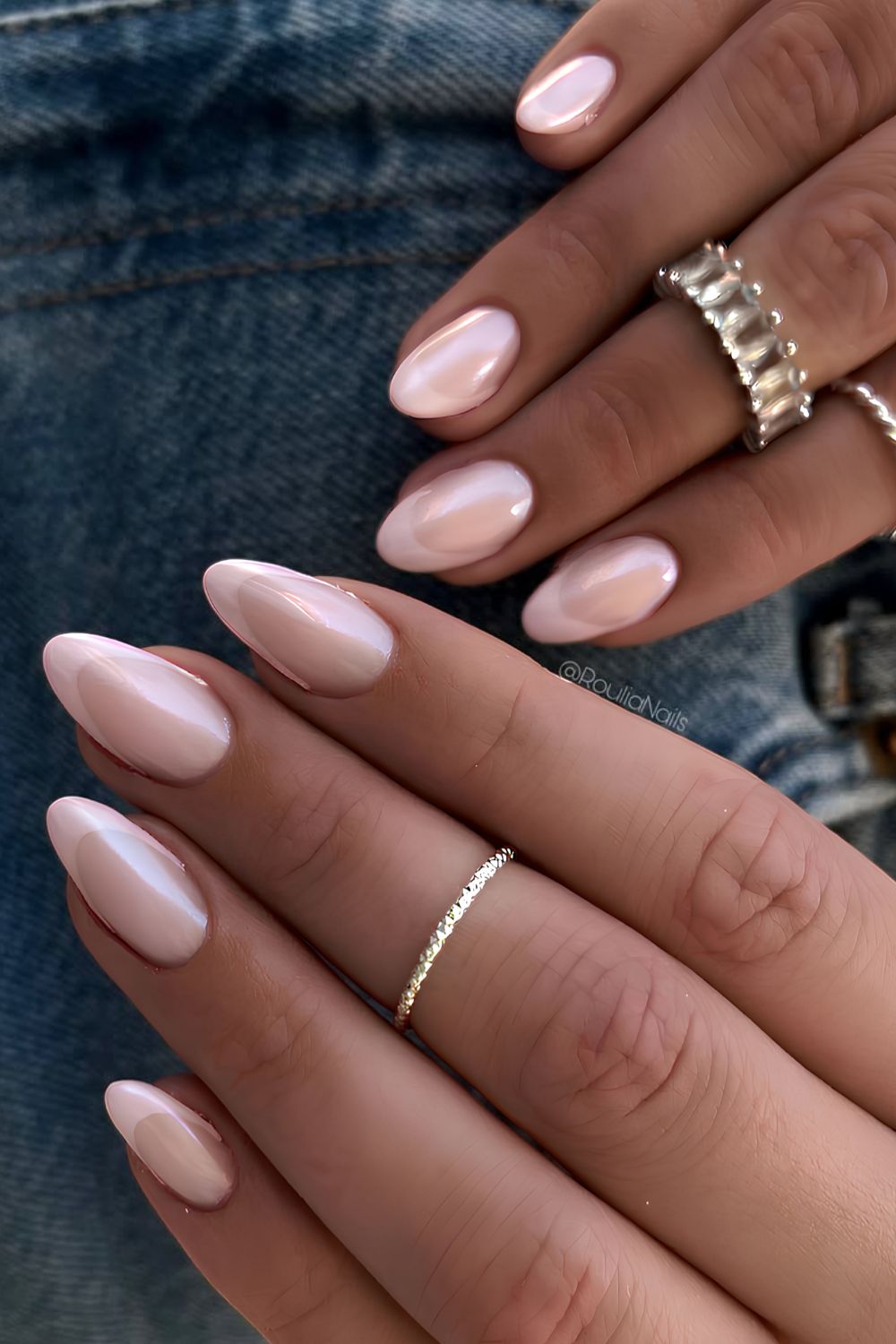 Neutral French mani with chrome finish