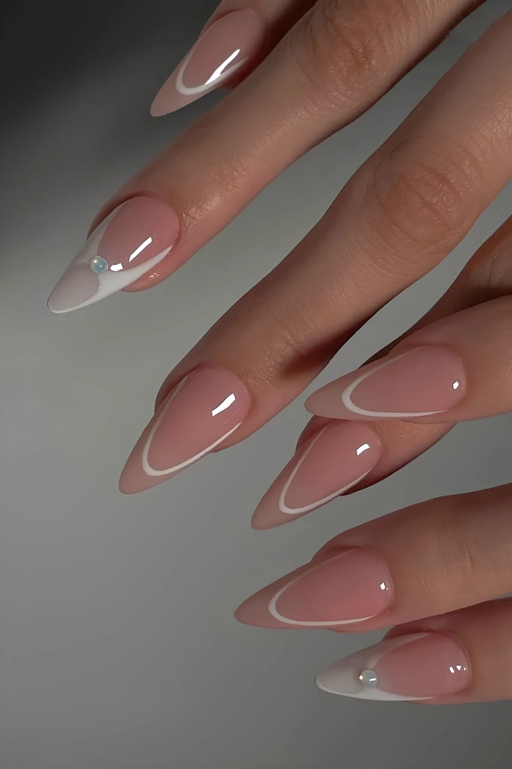 Neutral and white invisible French manicure