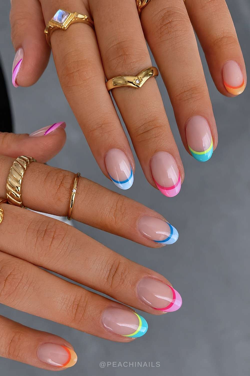 Outlined skittle French manicure