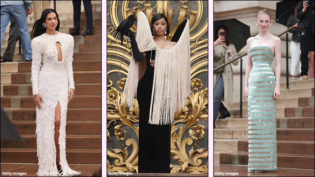 A collage of Paris Couture week celebrity outfits