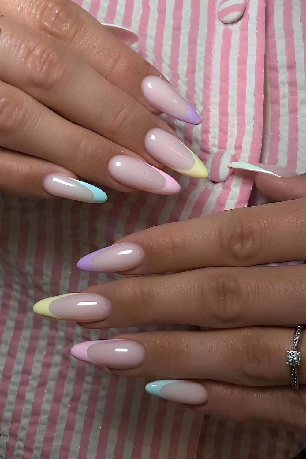 Pastel colorful deep French manicure