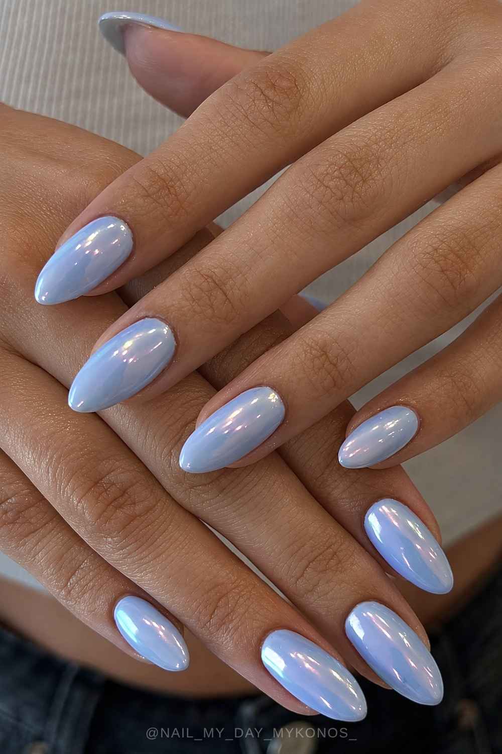 Periwinkle blue chrome mani
