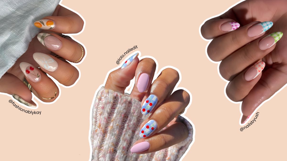 A collage of picnic-inspired nail art