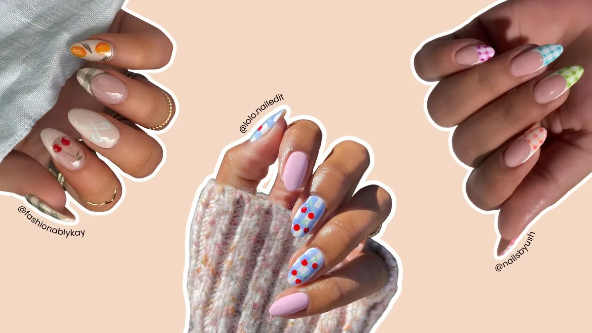 A collage of picnic-inspired nail art
