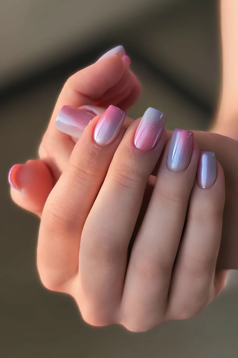 Pink and blue gradient chrome nails