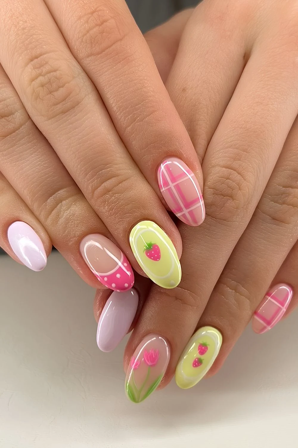 Pink and green picnic inspired nails