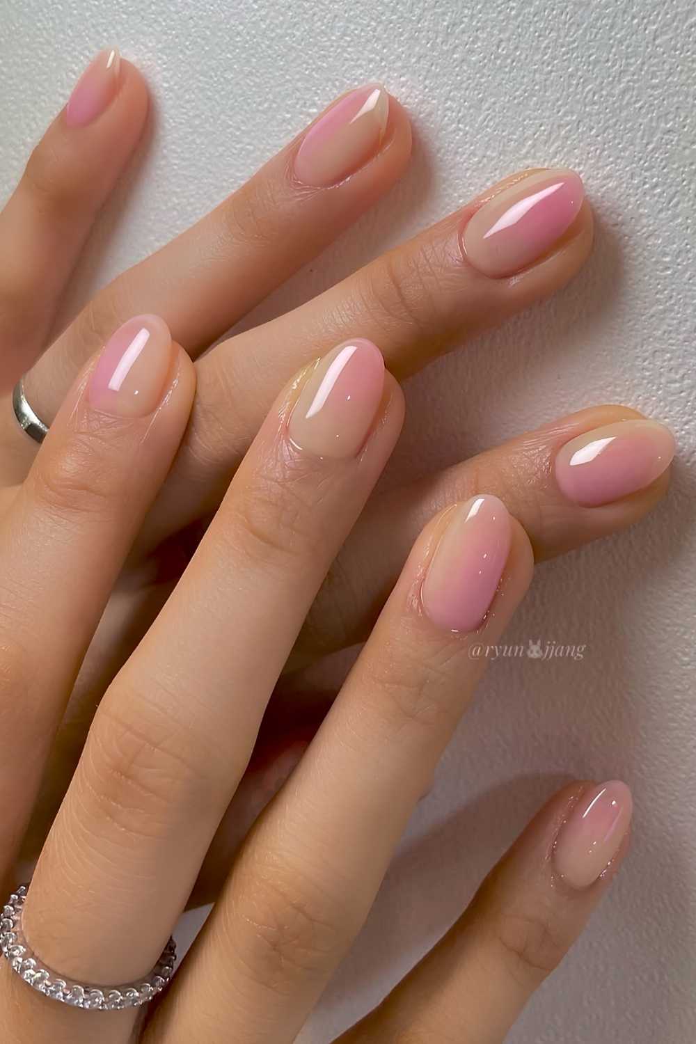 Pink and jellow gradient jelly mani