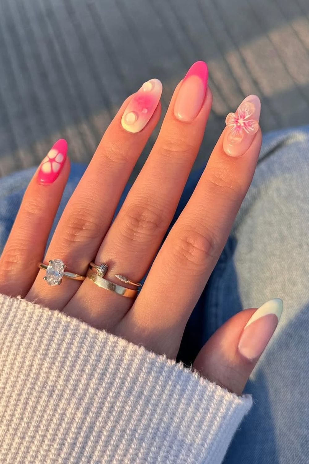 Pink and white mani with mix and match design