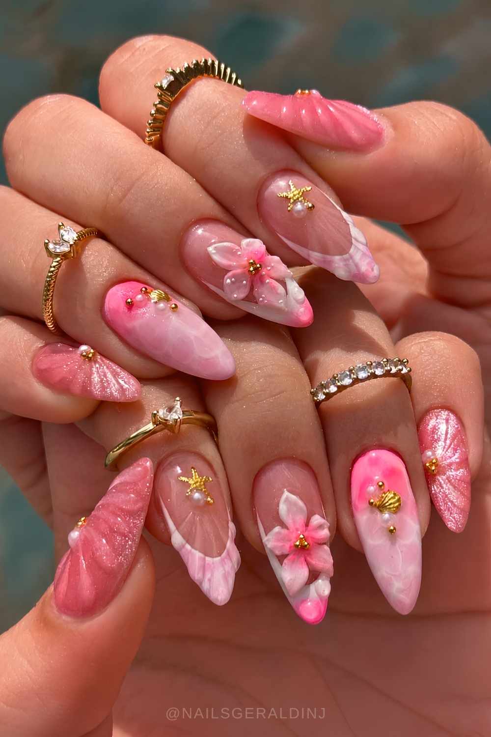 Pink and white mermaid manicure