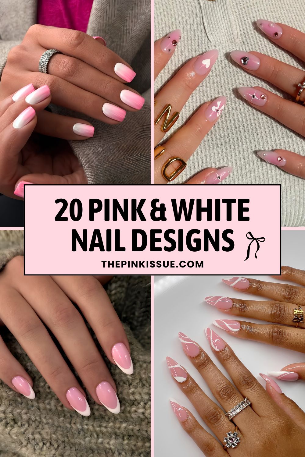 Pink and white nails Pinterest