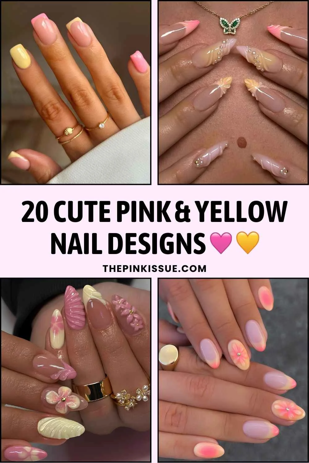 Pink and yellow nail designs Pinterest