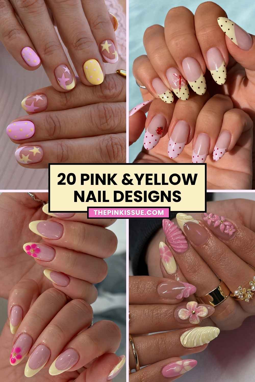 Pink and yellow nail inspo Pinterest