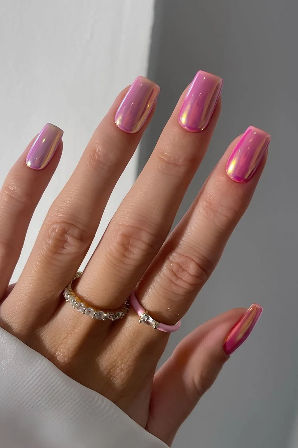 Pink chrome gradient nails