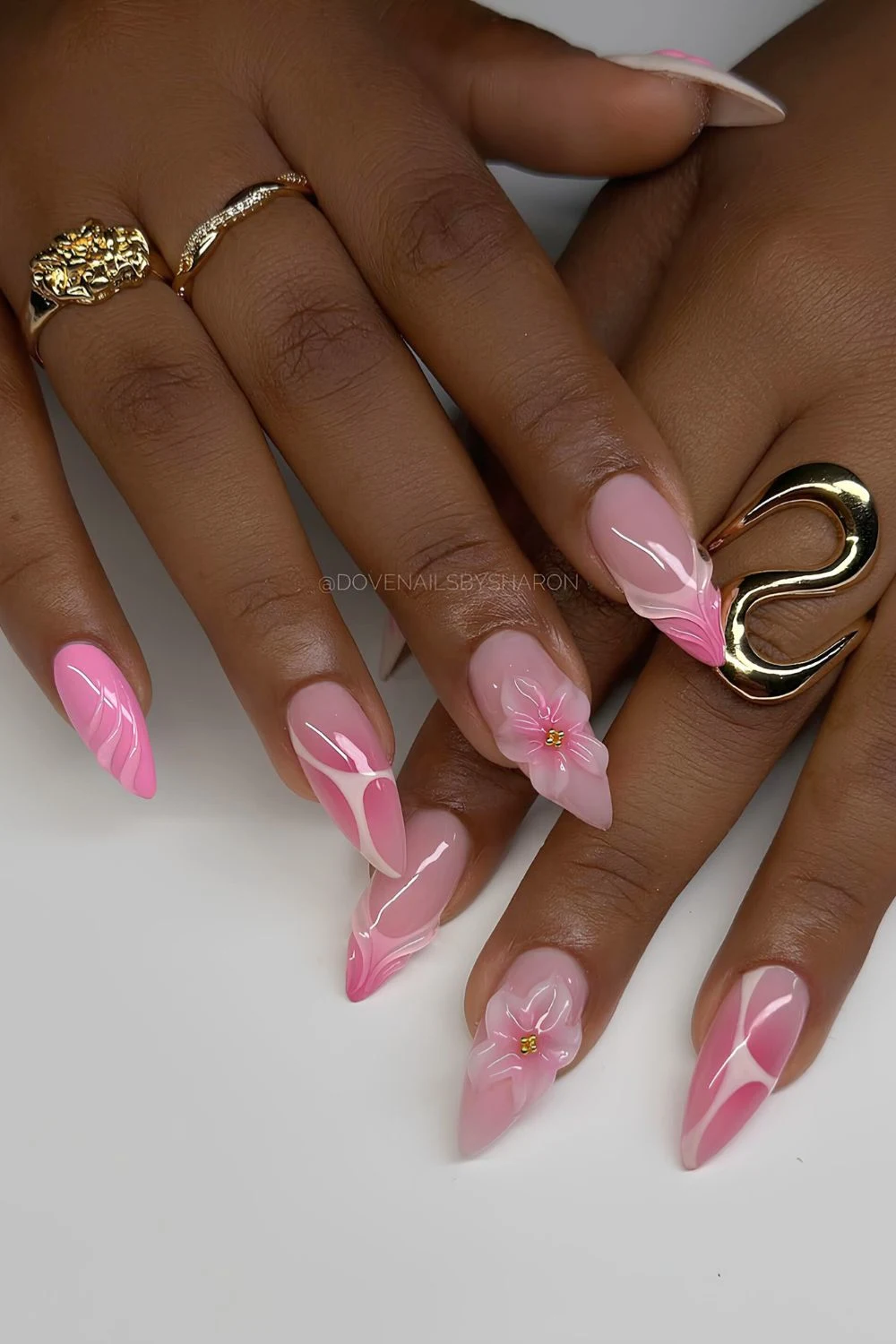 Pink nails with 3D design