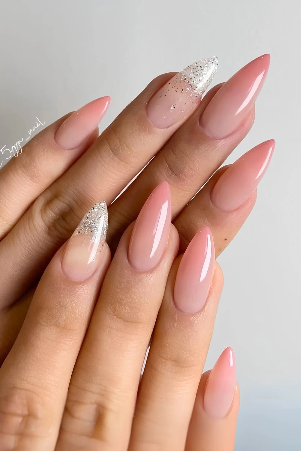 Pink ombre mani with glitter