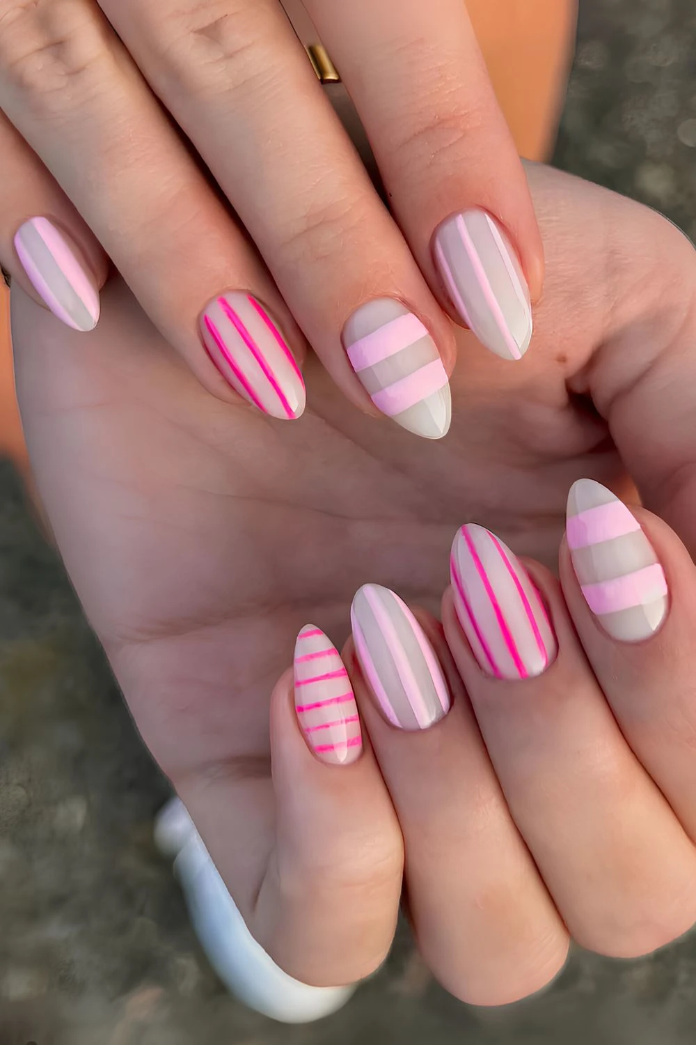 Pink striped nails