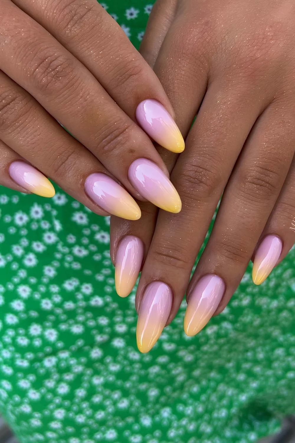 Pink to yellow ombre mani
