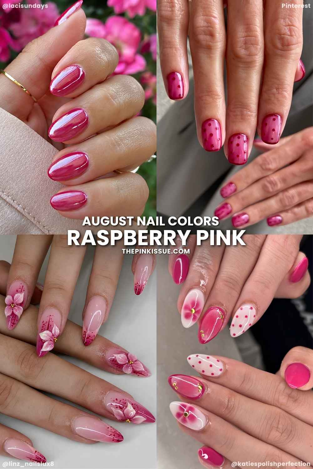 Raspberry pink nails for August