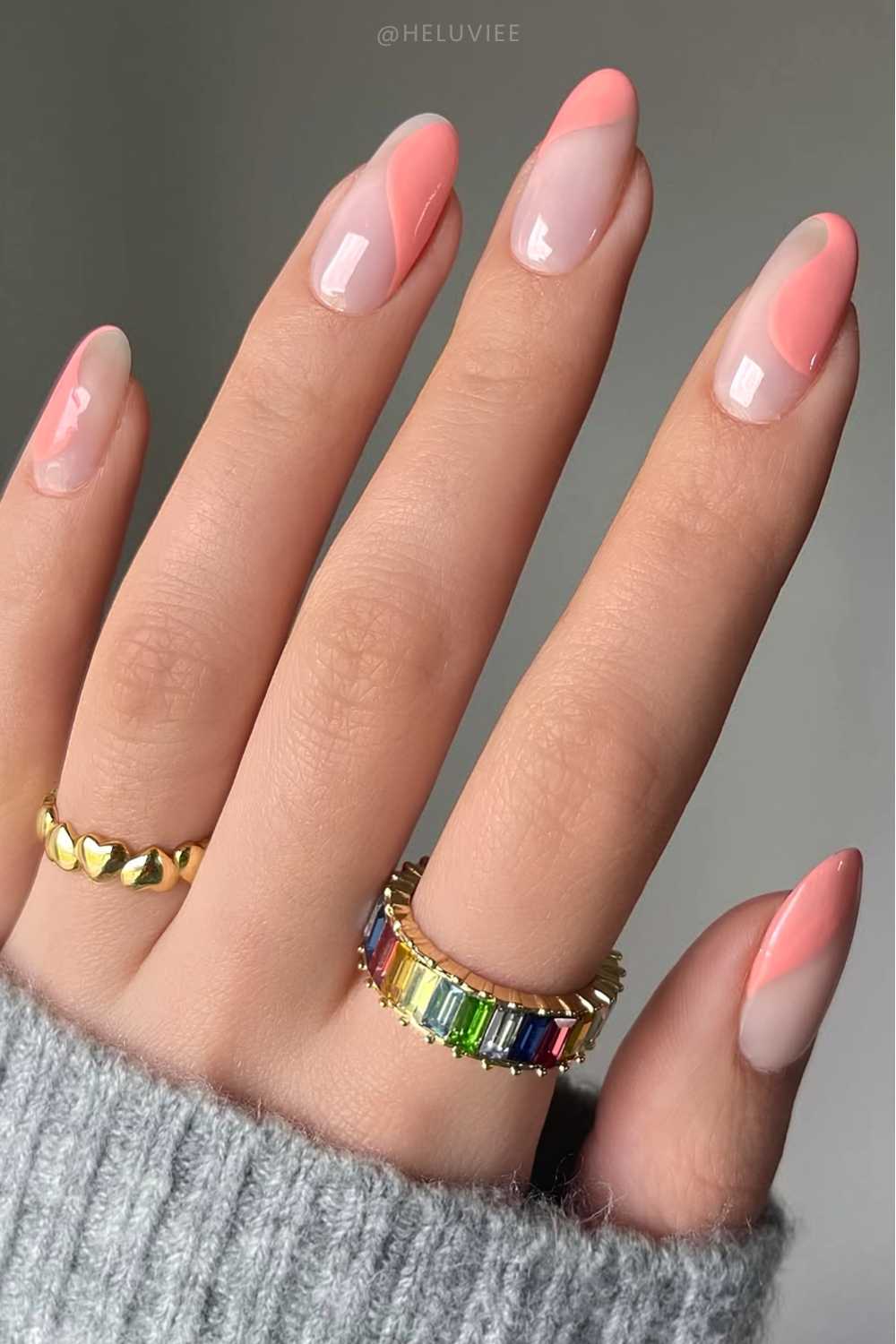 Sheer nails with freeform coral swoops