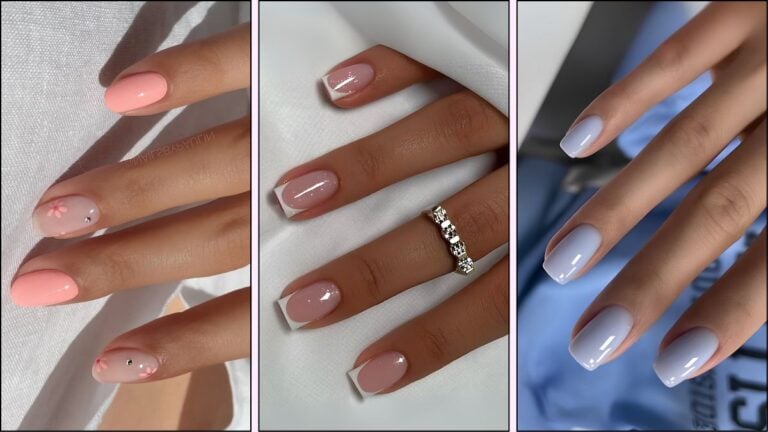 A collage of short nail designs for July
