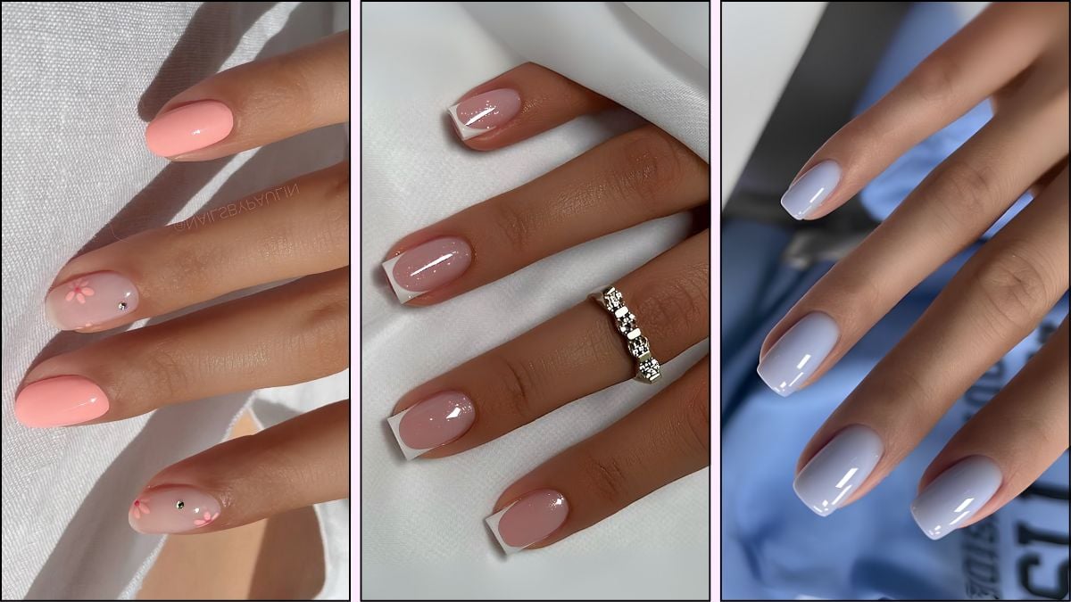 A collage of short nail designs for July