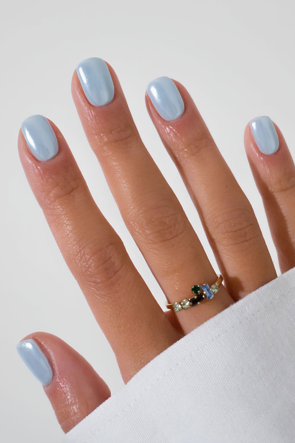 Short blue chrome manicure