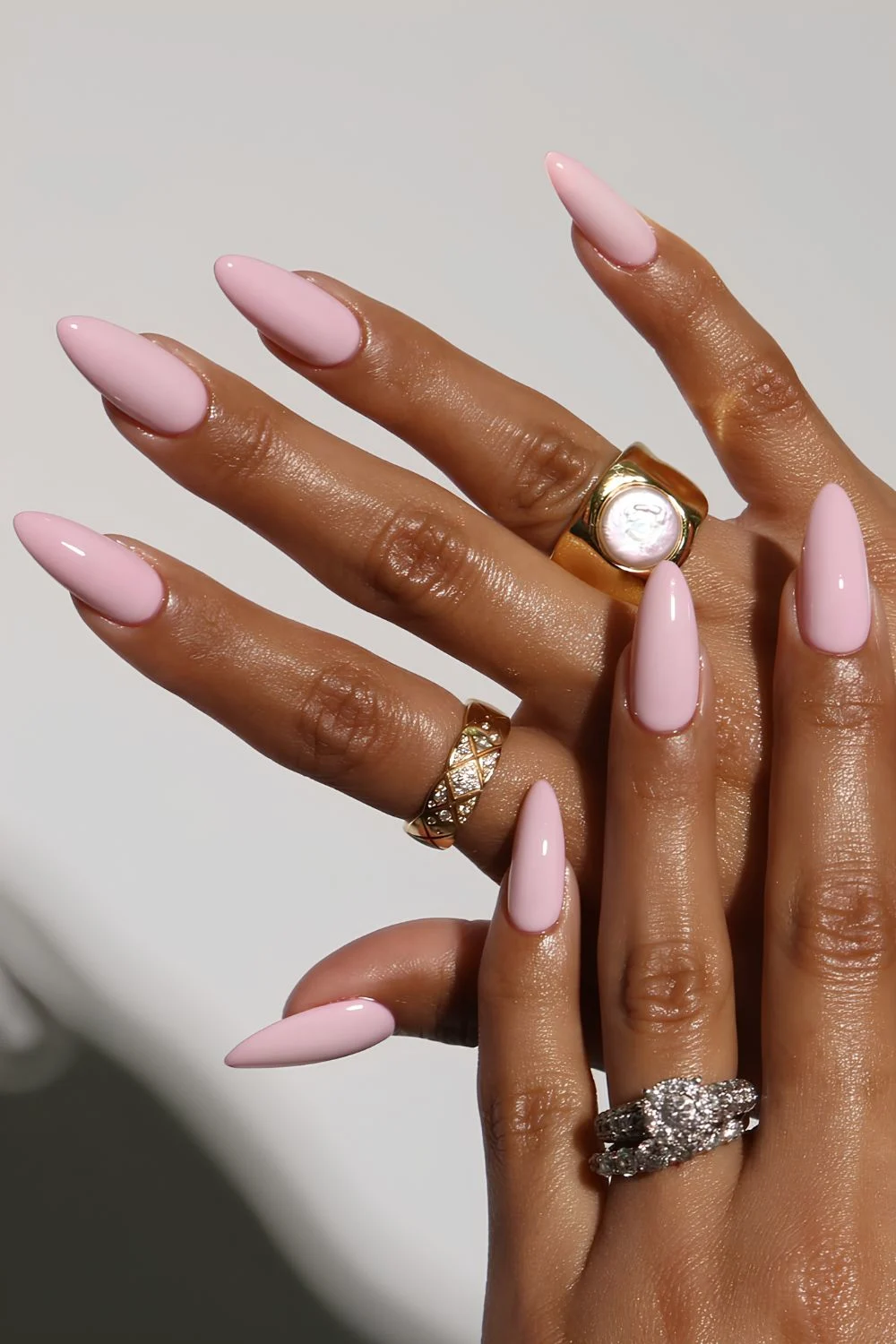 Solid bright pink nails